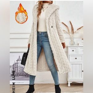 SHEIN LUNE double button hooded teddy coat size Large